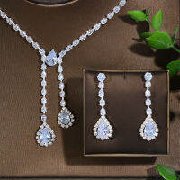 Charming Long dangle ต่างหูสร้อยคอชุด Water DROP CZ ชุดเครื่องประดับสำหรับผู้หญิงน่ารักเจ้าสาวหมั้น Bling GIF FEMALE