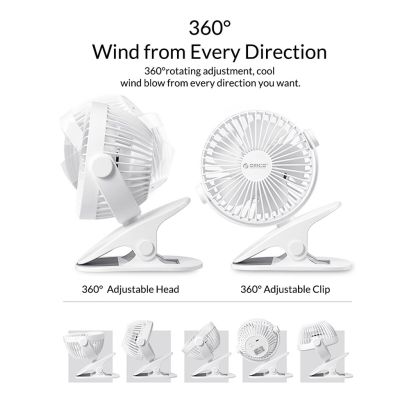 ORICO Clip-on Desk USB Fan Small Office Summer Fan 360 Degree Rotation Cooling Perfect Strong Airflow 3 Speeds Rechargeable(GXZ-F835)