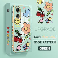 เคส PMP A58 OPPO Hp 4G ฟรีสายคล้อง + สีการ์ตูนเชอร์รี่พีชขอบสี่เหลี่ยมปลอกชุบเคสโทรศัพท์หรูหราชุบเคสโทรศัพท์นิ่ม