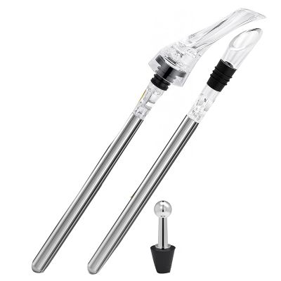 Wine Cooler Stick Set Silver Stainless Steel Wine Cooling Stick Including 2 Different Decanters + 2 Pieces Stainless Steel Wine Cooler Stick