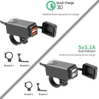 อะแดปเตอร์ที่ชาร์จมือจับรถจักรยานยนต์กันน้ำพอร์ต Usb คู่3.1A QC3.0/12V-24V เต้ารับไฟฟ้าพลังงานสำหรับ