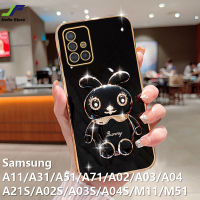 เคสโทรศัพท์กระต่ายที่สวยงามสำหรับ Samsung Galaxy A51 / A71 / A11 / M11 / A31 / A21S / A02S / A03S / A04S / A02 / A03 / A04/M31การ์ตูนน่ารักชุบโครเมี่ยมที่คลุมโทรศัพท์ TPU แบบน่ม + ขาตั้ง