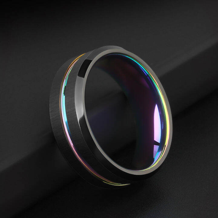 tungsten-rings-8mm-rainbow-black-brushed-tungsten-wedding-band-triton-gorgeous-center-grooved-free-shipping