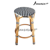 Anusarin by New Morning  เก้าอี้หวายทรงสูง 72 cm  Rattan Bar Stool 01 หวายแท้และหวายPE-Black&amp;White