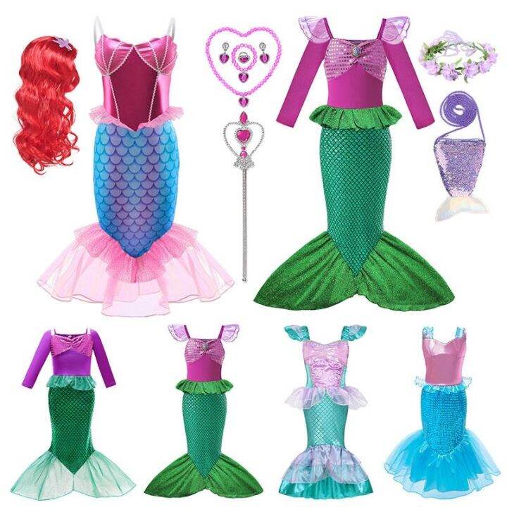 Ready Stock?】 Disney Girls The Little Mermaid Ariel Princess Dress for  Birthday Carnival Cosplay Kids Fish Tail Costume Children Fancy Clothes |  