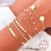 CANNER สร้อยข้อมือ925เงินสเตอร์ลิงคลิปหนีบกระดาษแบบเรียบสำหรับผู้หญิงสร้อยข้อมือนำโชค