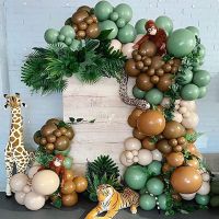 Safari Balloon Garland Arch Kit Sage Green Brown Coffee Balon Wild One Jungle Baby Shower Party Decorations Birthday Party Kids Balloons