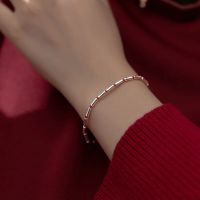 17.5cm Bamboo Heart 925 Silver Women Bracelet Red Thread Line String Rope Bracelets For Women Student OT Lock Bead Circle Stick Charms and Charm Brace