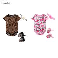 0-12M Newborn Infant Baby Girls Short Sleeve O-Neck Covered Button Print Romper Shoes Princess Headband 3PCS Outfit Summer Party  by Hs2023