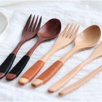 Natural Wooden Spoon &amp; Fork Dinner Kit Rice Soups Utensil Cereal Home Tableware Dinnerware Cutlery For Kicthen