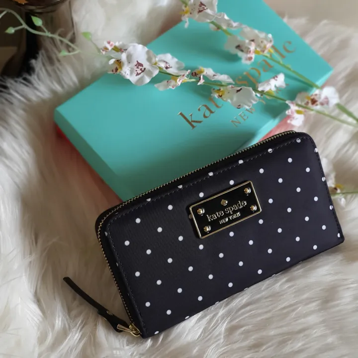 Guaranteed Authentic Kate Spade Wilson Road Neda Polka Dots Design Women's  Zip Around Continental Wallet - Black | Lazada PH