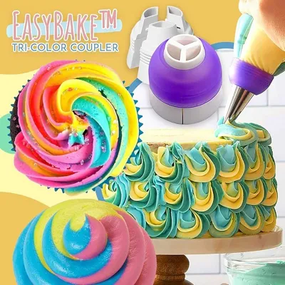 【CC】✎ﺴ  Tri-color Icing Piping Nozzle Converter Coupler Fondant Pastry Nozzles Diy Cup Baking Decorating Tools d4