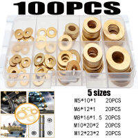 100PCS Flat Washers,ทองเหลืองแหวนปิดผนึกทองแดงแบน Assortment Washers Set 5/6/8/10/12mm,พร้อมกล่องเหมาะสำหรับสกรูยึด-Zkeir