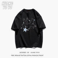 HUANGYOYO เสื้อยืดแขนสั้นพิมพ์ลายผีเสื้อแนว100% สำหรับผู้หญิง