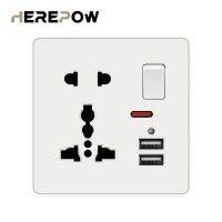 Herepow เต้ารับติดผนัง Universal Power Socket พร้อม Dual USB Switch Smart Inductive Charging Port สำหรับ5V 2.1A โทรศัพท์มือถือ