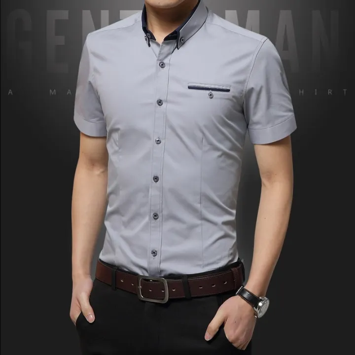 men-business-shirts-short-sleeve-formal-shirt-m-5xl-เสื้อเชิ้ตแขนสั้น-สีพื้น-สไตล์แฟชั่น-สำหรับผู้ชาย