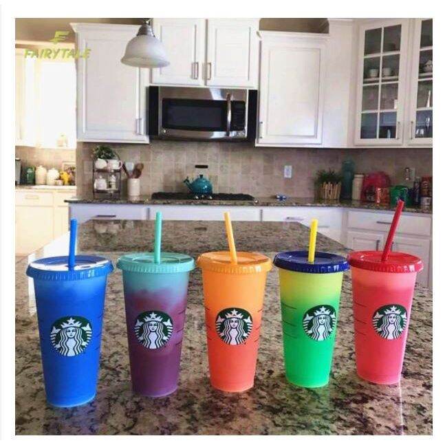 Reusable Starbucks Tumbler Color Changing Cold Cups Starbuck Cup Plastic Tumbler with Lid