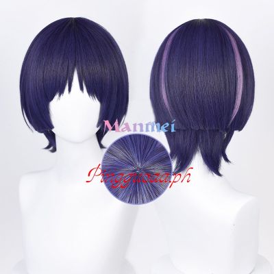 Manmei Genshin Impact Scaramouche Cosplay Wig Blue Purple Black Hair Heat Resistant Synthetic Wigs
