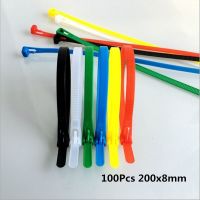 100 pcs 8x200 8*200 width 7.6mm White BLack color may loose nylon cable ties slipknot tie Releasing number reusable packaging Cable Management