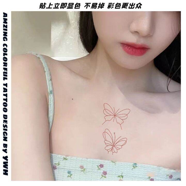 line-butterfly-tattoo-stickers-waterproof-female-long-lasting-high-end-collarbone-small-fresh-color-stickers-ins-simulation-tattoo