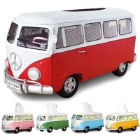 ❒⊕ Tissue Box Bus Model Figurines Retro Car Tissue Holder Dustproof Napkin Storage Box Paper Case Ornament Craft for Office Home