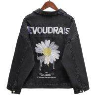 Autumn Denim Jacket Women 2022 New Embroidery Slingle Breasted Loose Spring Coat Female Black Casual Overcoat Mujer