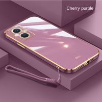 OPPO Reno 7Z 7 5G 4G 7 Pro 6 4G 6 Pro 5G 5 2F 2Z ขอบสี่เหลี่ยมหรูชุบกลับ TPU นุ่มสายคล้องคอเคสมันวาว