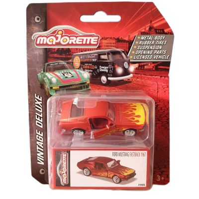 โมเดลรถเหล็ก Majorette FORD MUSTANG FASTBACK 1967 _ VINTAGE DELUXE #Red สีแดงลายไฟ เปิดประตูรถได้ ล้อยาง รถสะสม