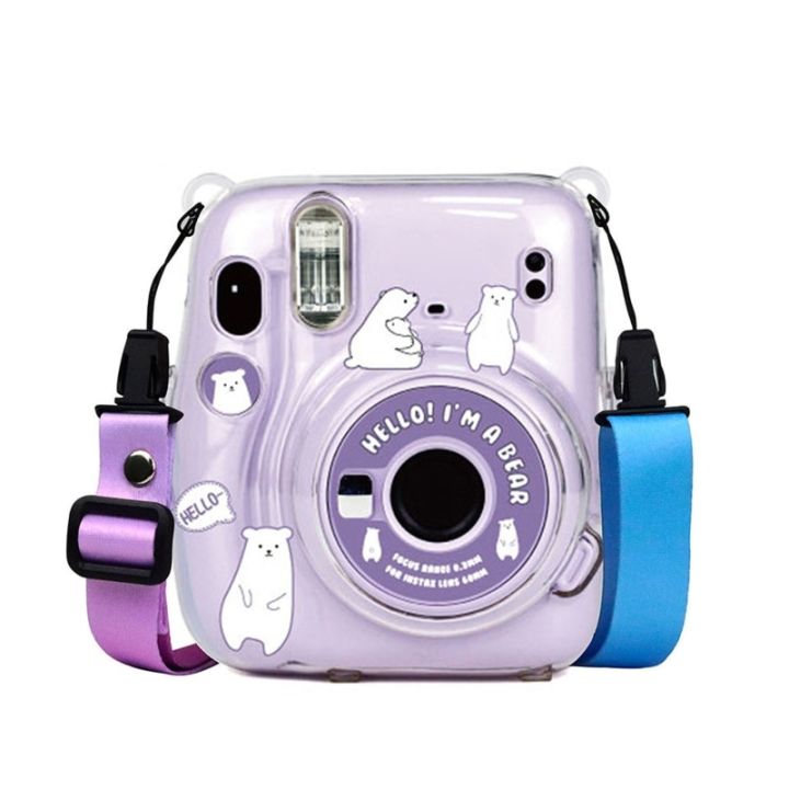 กระเป๋าถือกระเป๋าบรรจุเก็บของกล้องสำหรับ-instax-mini-11-mini-12-photo-กระเป๋าใสป้องกันชุดสติกเกอร์ฝามีสายรัด