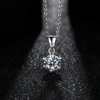 925 Silver Rhodium plating 1 Carat VVS1 Diamond Test Round Shape Moissanite Pendant Necklace Women Classic Gemstone Necklace