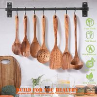 Wooden Kitchen Utensils set Wooden Spoons for cooking Natural Teak Wood Non Stick Pots Kitchen Spatula Set for Cooking Gift