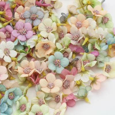 วัสดุทำด้วยมือ DIY หัวดอกเล็กผ้าไหม2.5ซม. การตกแต่งเสื้อผ้าดอกไม้เทียมดอกไม้สร้างสรรค์ตูม100ชิ้น