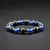 Decorated เครื่องประดับกําไลข้อมือสร้อยข้อมือแม่เหล็กบําบัด Hematite สีดําสีฟ้า 1ชิ้น
