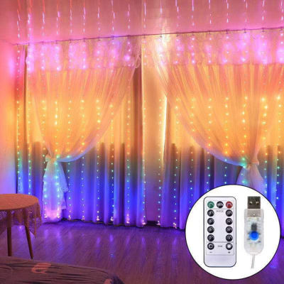 3M Rainbow Curtain Lights USB LED Fairy String Lamp Garland with Remote Control for Christmas Party Home Window Decoration