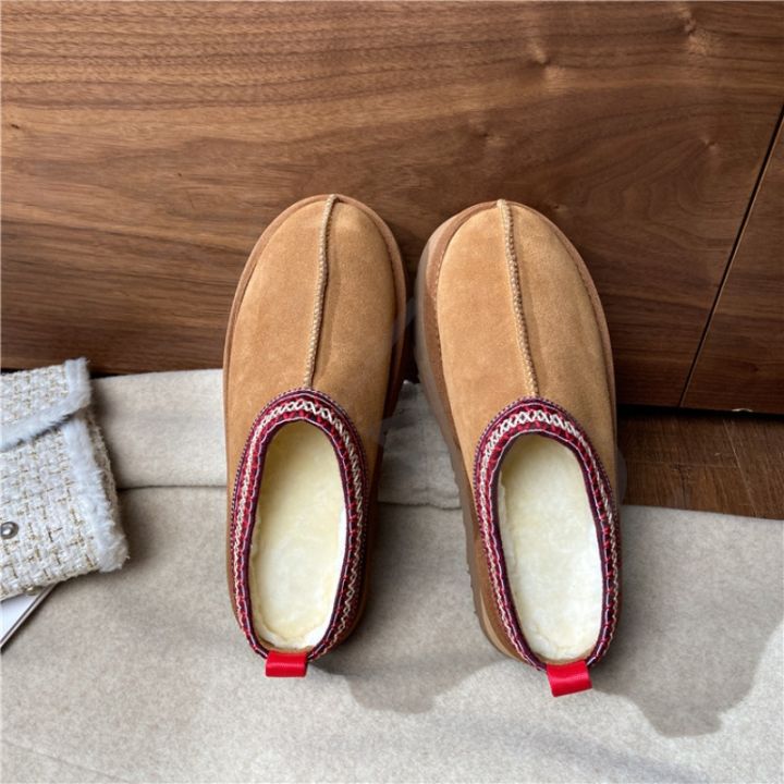 แฟชั่น2023-ปุ่ม2022ข้อเท้าสำหรับผู้หญิง-ใหม่รองเท้าส้นเตี้ยสั้นอบอุ่นรองเท้าเสริมส้น-flops-หนังนิ่ม