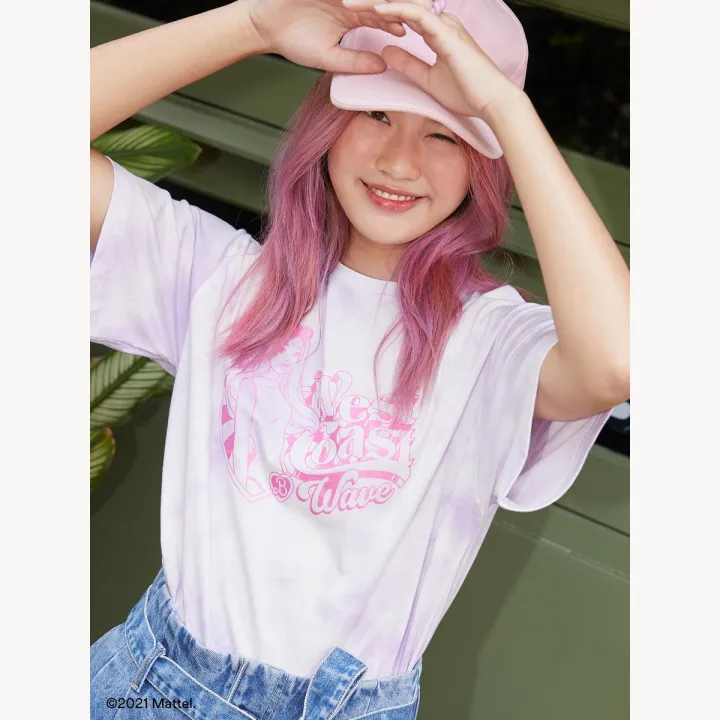 Pomelo Barbie x Pomelo เสื้อทีเชิ้ตลายมัดย้อม West Coast Wave เสื้อยืด
