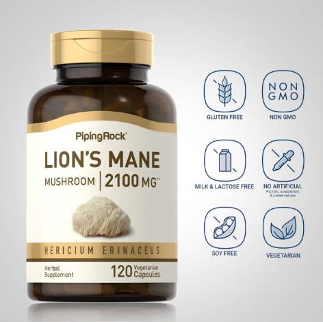 สารสกัดจากเห็ดยามาบูชิตาเกะ-ออร์แกนิค-lions-mane-mushroom-2100-mg-120-vegetarian-capsules-pipingrock-เห็ดปุยฝ้าย-เห็ดภู่มาลา-เห็ดหัวลิง