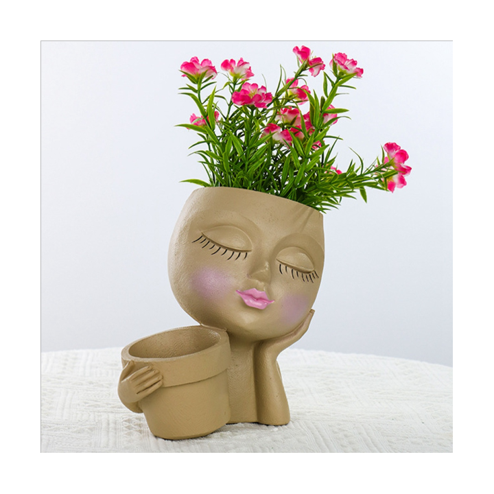 1-piece-face-planter-pot-double-flower-pots-indoor-outdoor-plants-resin-head-planter-cute-lady-face-plant-pot-with-drainage-hole