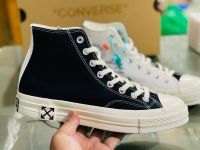 รองเท้าผ้าใบหุ้มข้อ converse Virgil Abloh OFF White x Converse Chuck 1970S ขาวดำ สินค้ามีเก็บปลายทาง