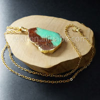 WT-N594 New Fashion Chrysoprase Natural stone Pendants Natural Australia Chrysoprase 18 inch Gold strim chain Fashion pendants