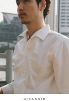 [GROUNDER] WHITE TRIANGLE COLLAR SHIRT เสื้อเชิ้ต เสื้อคอปก เสื้อขาว แบบเรียบ เสื้อทำงาน เสื้อไปเที่ยว ทรงตรง ใส่สบาย ผ้ารีดง่าย