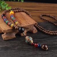 【CW】Vintage Nepal Long Buddhist Mala Wood Beaded Pendant &amp; Necklace Ethnic Bohemian Boho Buddha Lucky Jewelry for Women Men