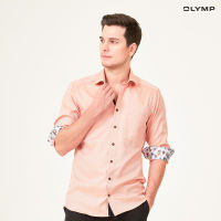 OLYMP GREEN CHOICE LUXOR Shirt เสื้อเชิ้ตรักษ์โลก สีส้ม ผ้าเท็กเจอร์ แต่งดีเทล ดอกไม้ ทรงหลวม ใส่สบาย รีดง่าย