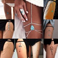 Boho Crystal Agate Leg Thigh Chain Drop Stone Tassel Multi-layer Leg Chain Anklet for Women Seaside Vacation Beach Jewelry