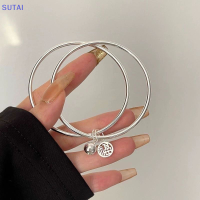 ?【Lowest price】SUTAI สร้อยข้อมือกระดิ่ง Fu สองชั้นแฟชั่นโชคดีสีเงินเทรนด์จี้หรูหรากำไลข้อมือสำหรับผู้หญิงปรับได้เปิดเครื่องประดับเสน่ห์