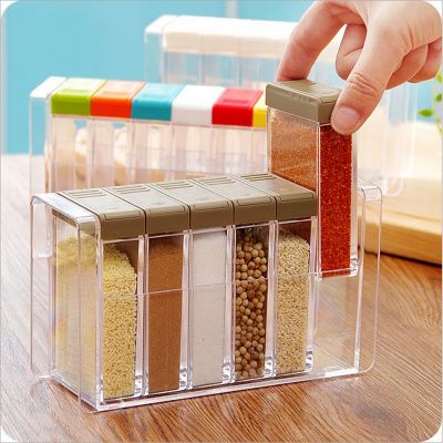 hotx【DT】 Transparent Spice Jar Set and Pepper Seasoning Bottle Colorful Lid Condiment Cruet Storage  Rack