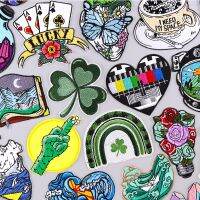 Cartoon Clover Applique Embroidered Patches For Clothing Stickers Outdoor Patch Iron On Patches On Clothes DIY Sewing Applique