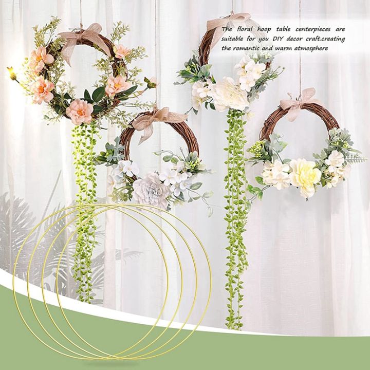 4-pcs-12-inch-metal-floral-hoop-metal-wreath-ring-centerpiece-for-table-for-diy-with-4-pcs-wood-place-card-holders