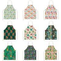 1 Pcs Ice Cream Print Flower Leaves Sleeveless Aprons Kitchen Women Cotton Linen Pinafore Home Cooking Baking Waist Bib 55x68cm