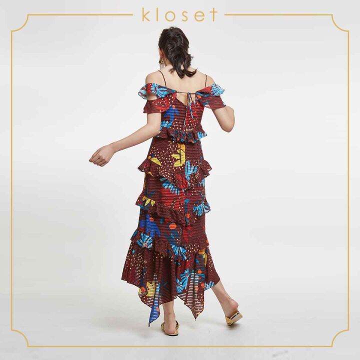 kloset-design-summer-dress-with-ruffles-detail-rs20-d010-เดรสผ้าชีฟอง-เดรชผ้าพิมพ์-เดรสแฟชั่น-เดรสสายเดี่ยว
